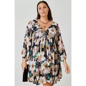 Anthropologie Floral Mini Dress - Black and White